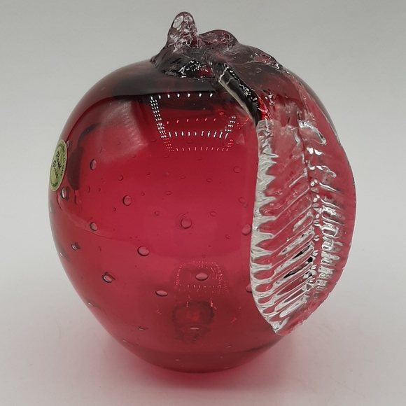 Vintage Angelo Rossi Cranberry Glass Apple Figurine Handmade Original Sticker - Picture 2 of 7